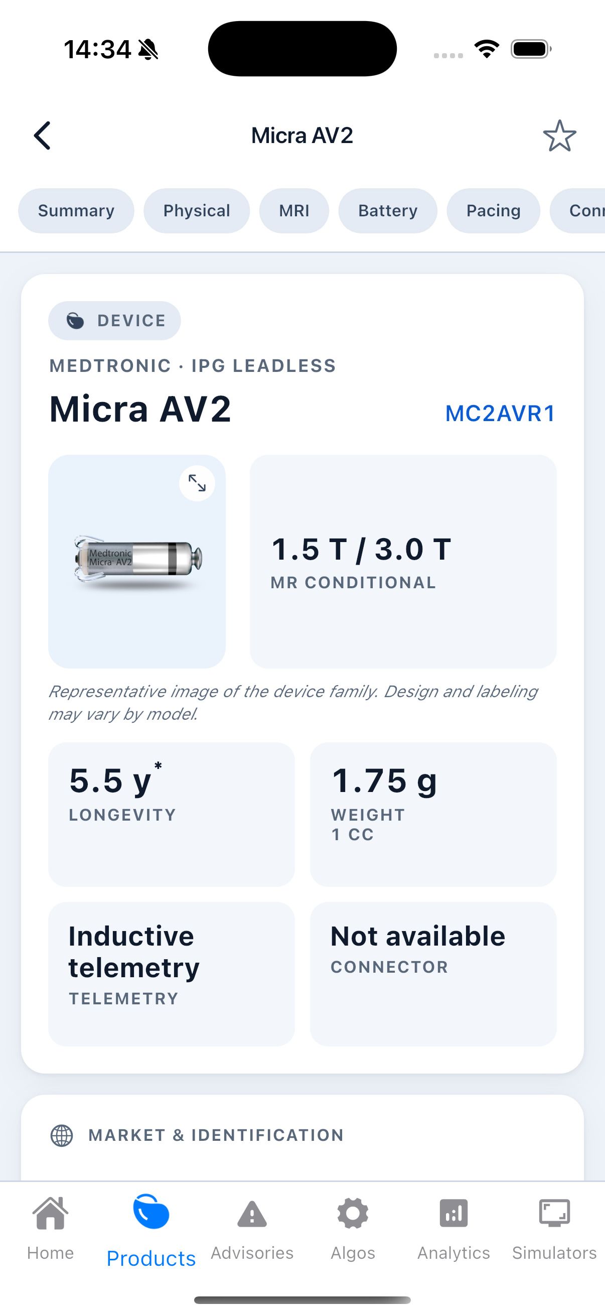 App iPacemaker, schermata dispositivo 5