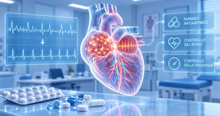 Rappresentazione olografica del cuore con fibrillazione atriale che torna a ritmo regolare e farmaci antiaritmici: il trattamento farmacologico della FA per il cardiologo territoriale