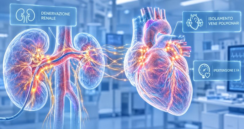 Rappresentazione olografica di reni e cuore: denervazione renale con catetere e isolamento delle vene polmonari nei pazienti con ipertensione e fibrillazione atriale